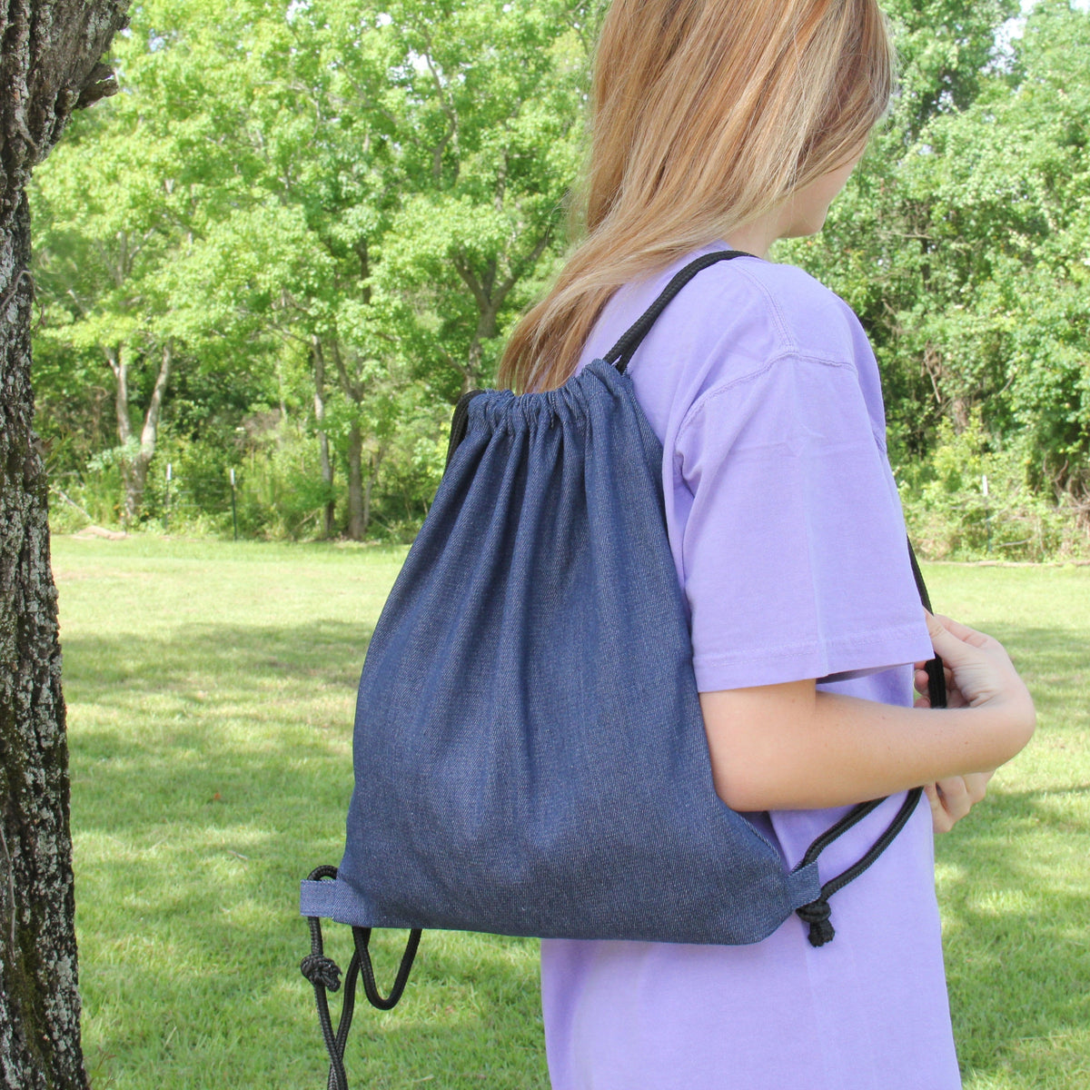 Denim Cinch Drawstring Tote Bag BackPack